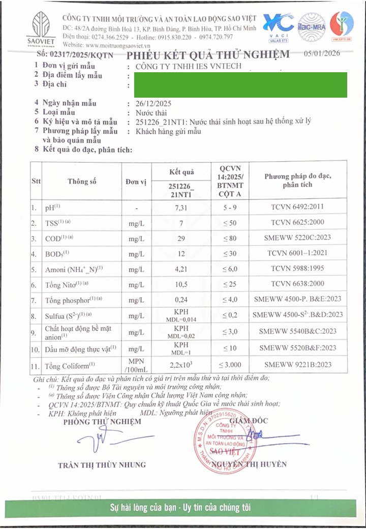 phân tích mẫu nước theo tiêu chuẩn QCVN 14 